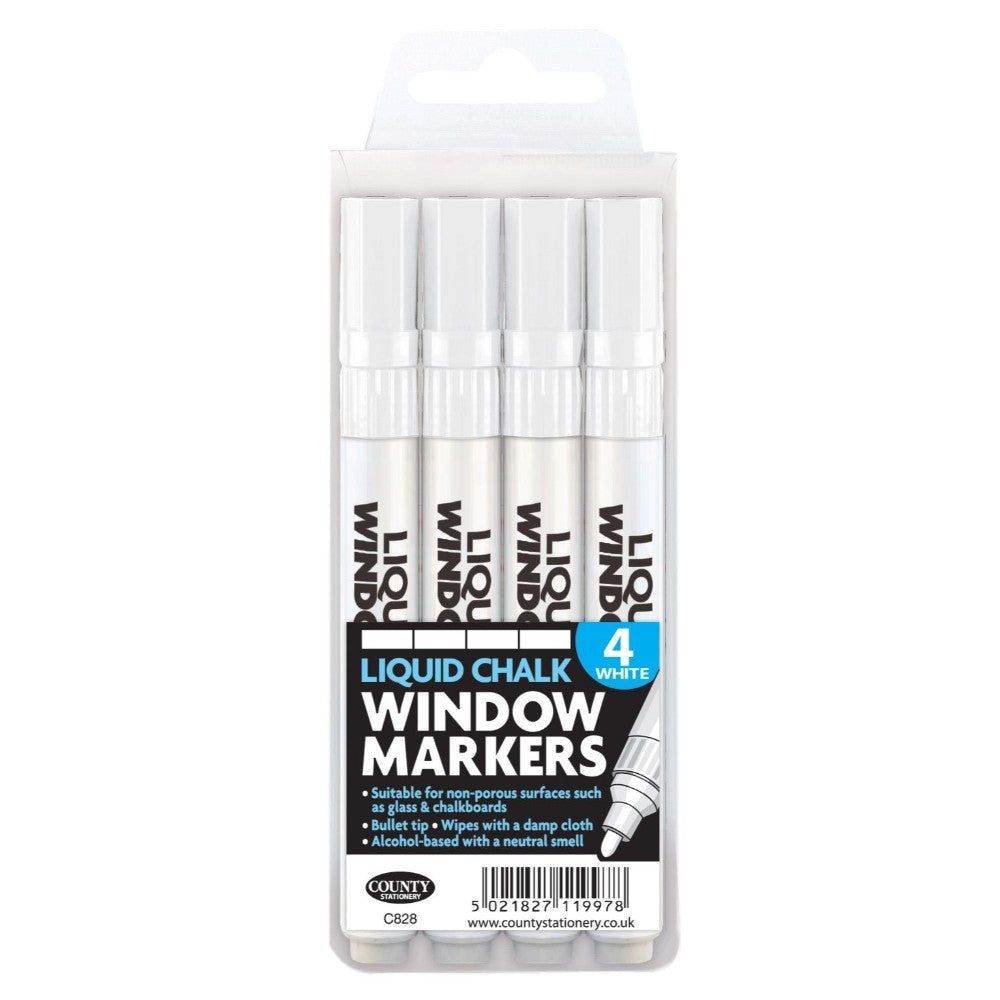 Pack of 4 Liquid Chalk Window Markers White