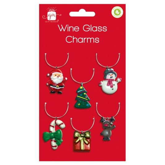 Pack of 6 Christmas Wine Glass Charms