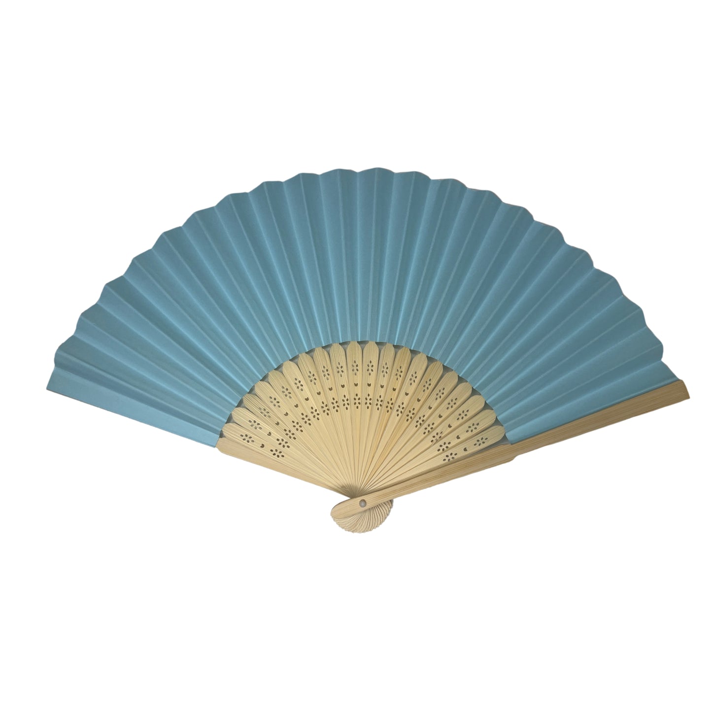 Pack of 50 Light Blue Paper Foldable Hand Held Bamboo Wooden Fans by Parev