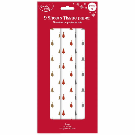 Christmas Foil Tree Design 9 Sheet Tissue Paper