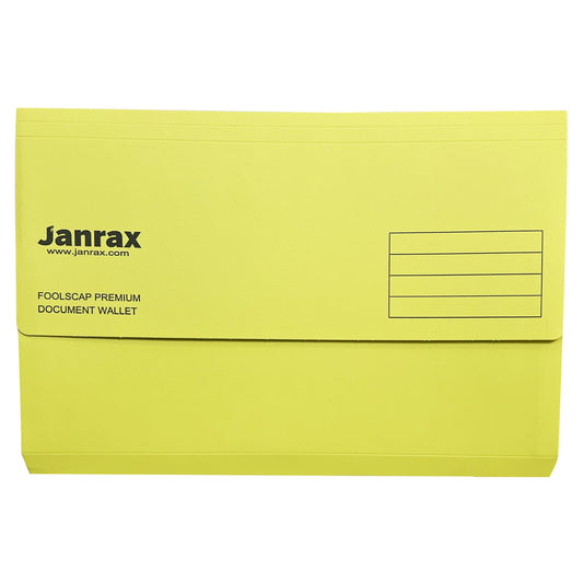 Pack of 100 Yellow Card Premium Foolscap Document Wallets