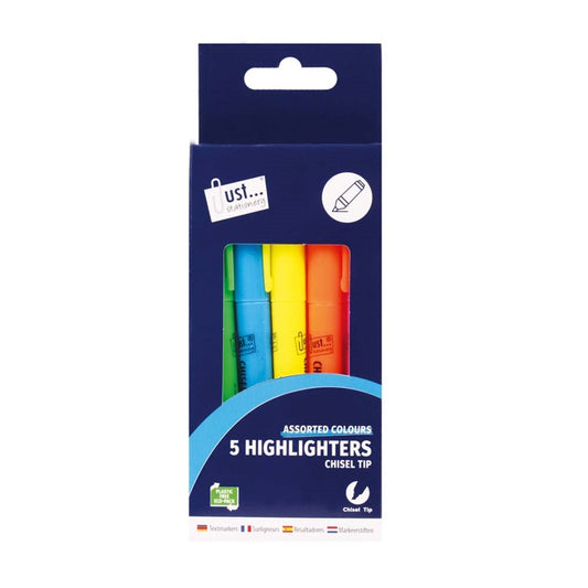 Just Stationery Bright Chisel Tip Highlighter (Pack of 5)