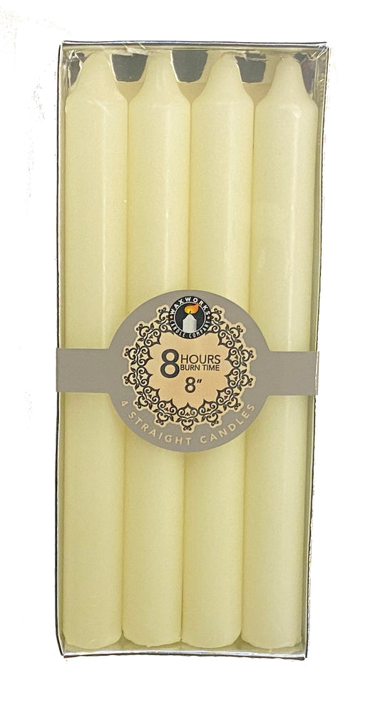 Set Of 4 8'' Straight Ivory Candles - 8 Hours Burn Time