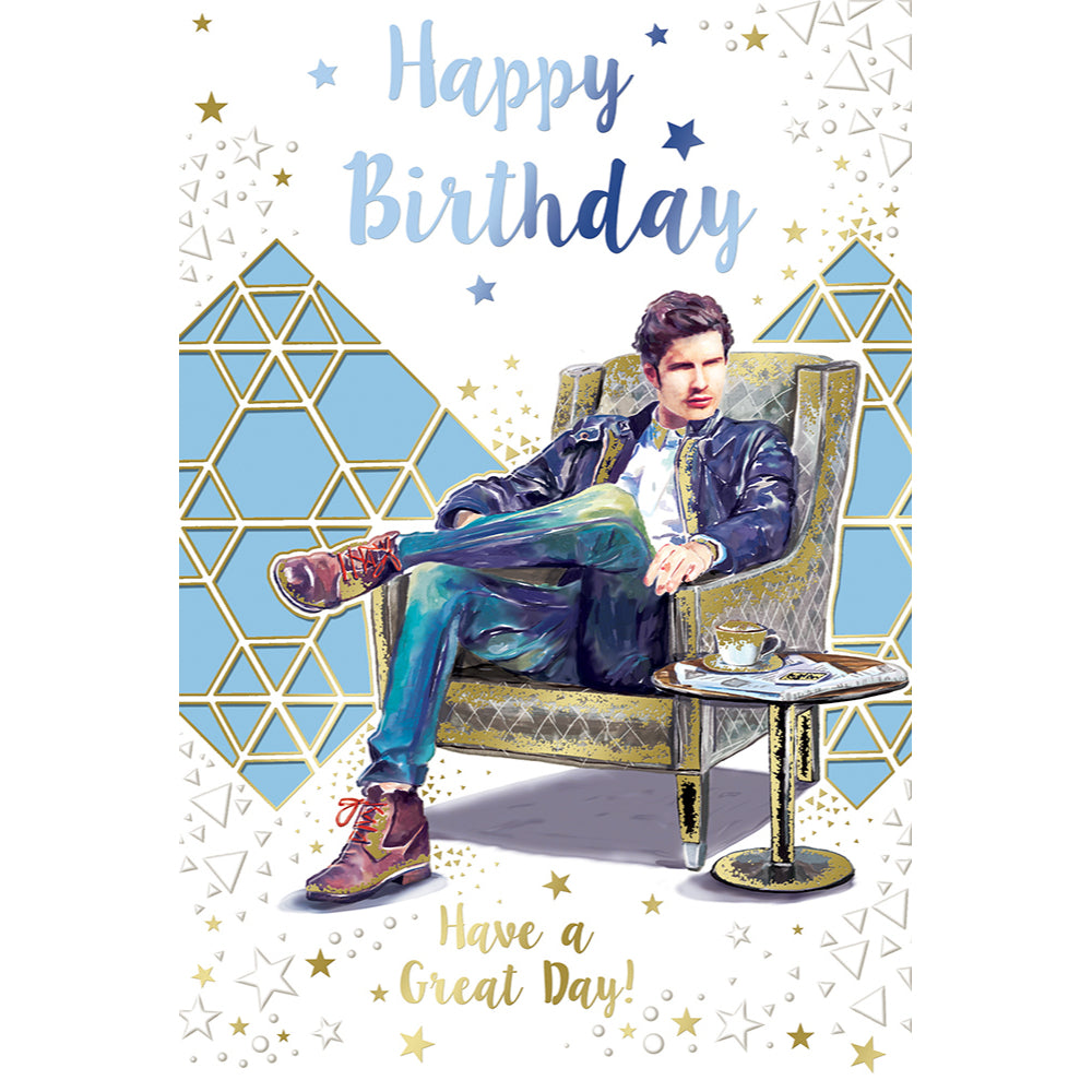 Have a Great Day Open Male Celebrity Style Birthday Card