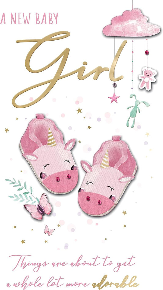 Embellished Adorable New Baby Girl Congratulations Card