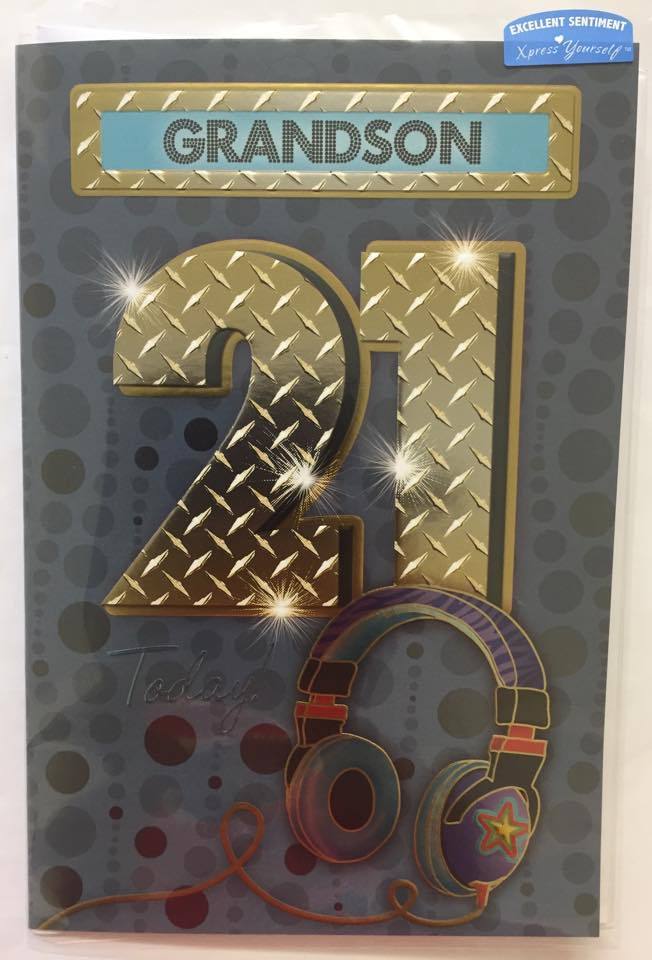 Grandson 21 Today! Headphones Birthday Card