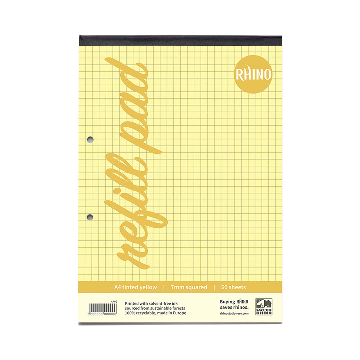 Pack of 6 Rhino A4 Yellow Paper 100 Page 7mm Squared Refill Pads