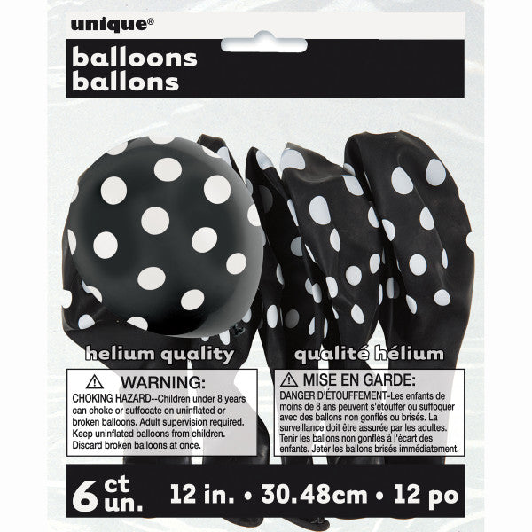 Pack of 6 Midnight Black Dots 12" Latex Balloons