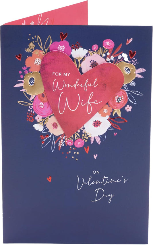 Floral Heart Design Wife Valentine's Day Card