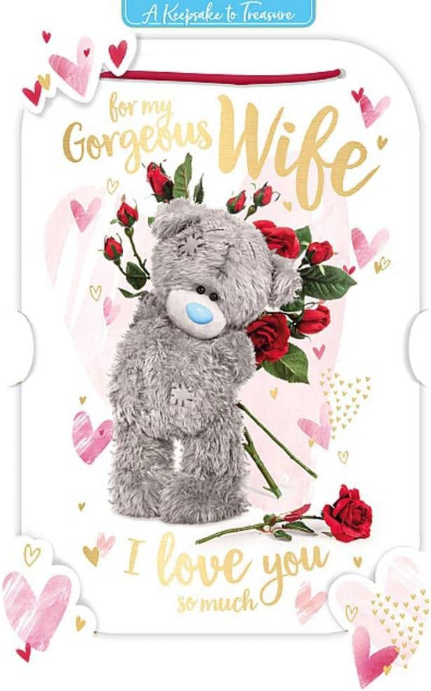 Me to You Bear 3D Holographic Keepsake Holding Roses Wife Valentine's Day Card