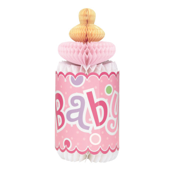 Pink Dots Baby Shower Bottle Shaped Honeycomb Decoration, 12"