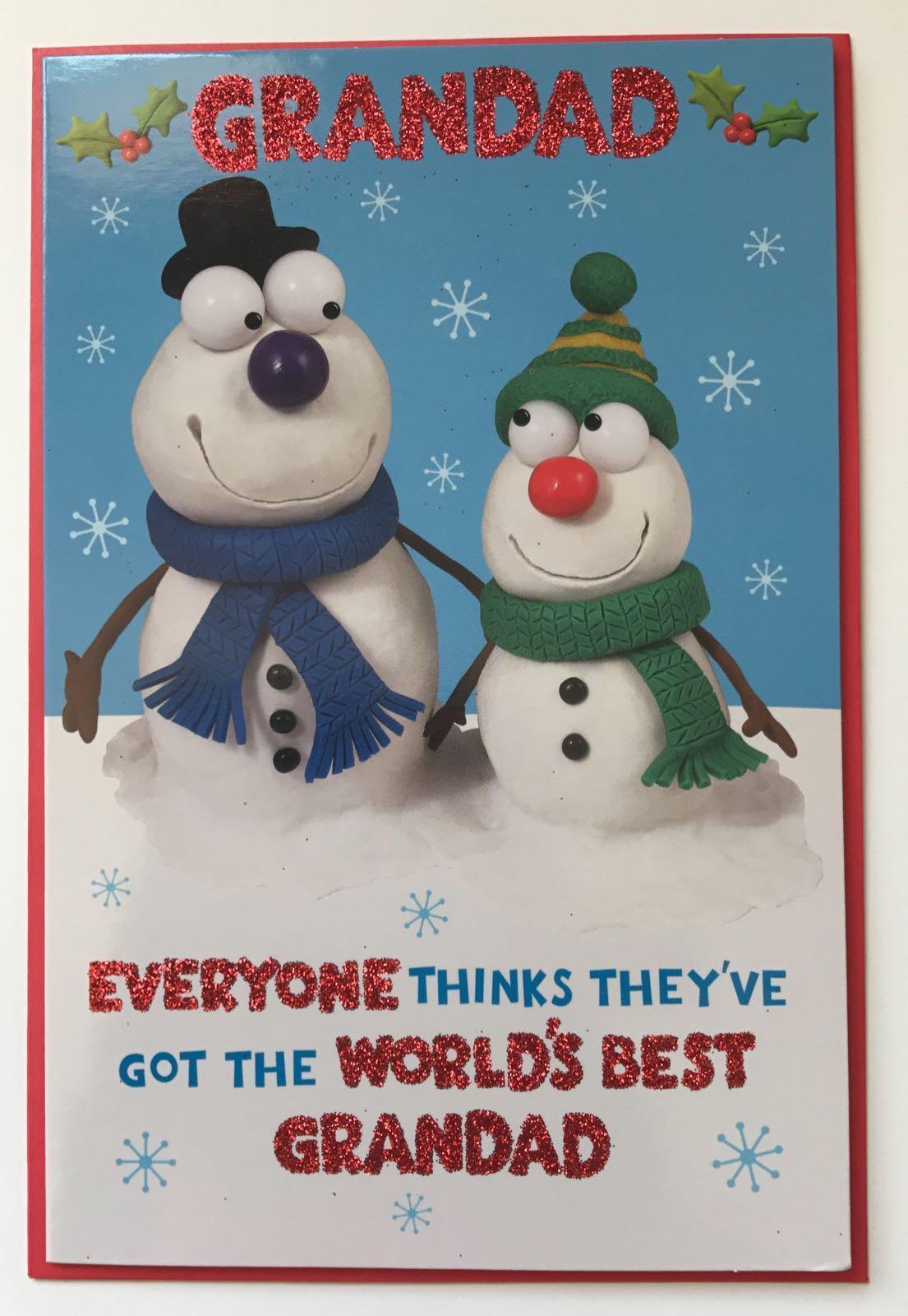 Grandad Snowmen Glitter Finished Christmas Card 