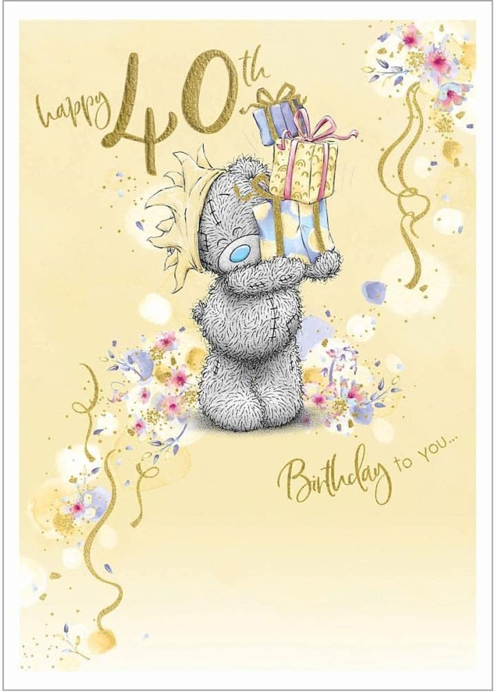 Bear Carrying Stack Of Gifts 40th Birthday Card