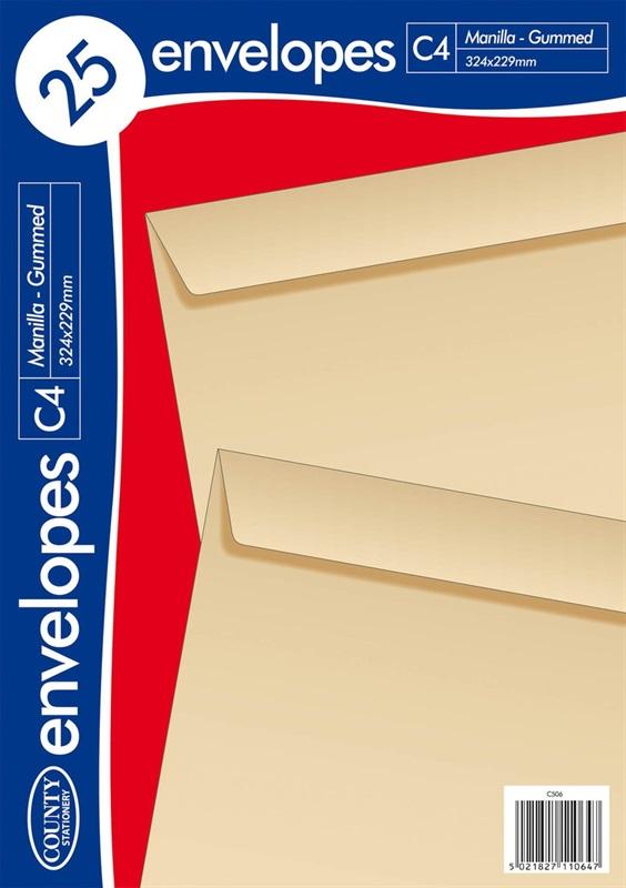 Pack of 25 C4 Gummed Manilla Envelopes