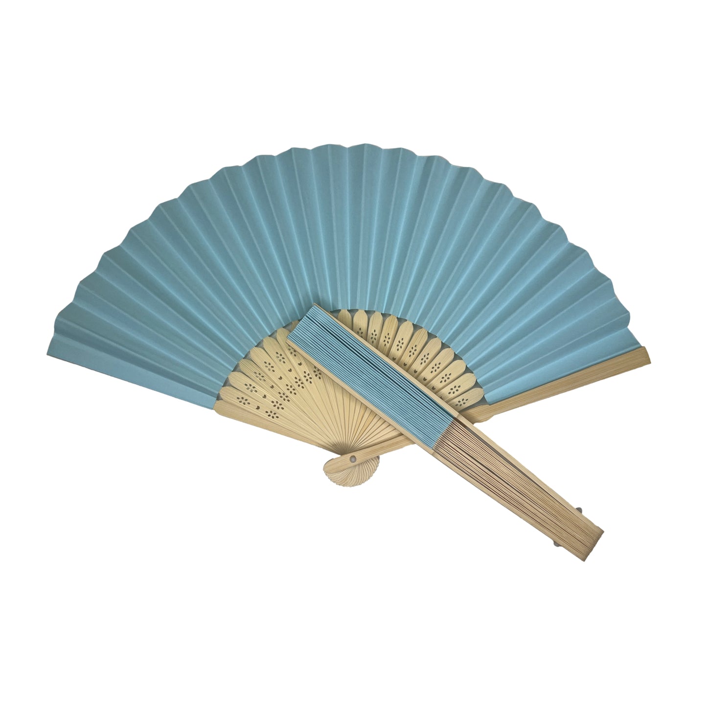 Pack of 500 Light Blue Paper Foldable Hand Held Bamboo Wooden Fans by Parev