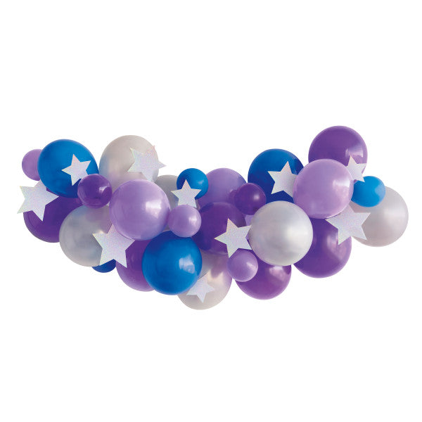 Assorted Lavender, Purple, Royal Blue, & Silver Balloon Arch Kit and Diecut Stars