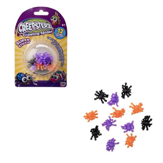 Pack of 12 Creepsterz Sticky Crawling Spiders for Halloween Decoration