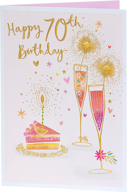 Pink Celebration Gold Design 70th Birthday Card