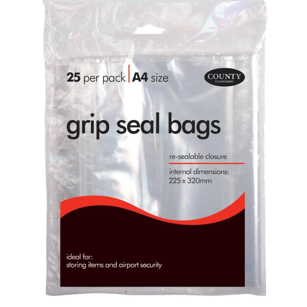 Pack of 25 A4 County Grip Seal Bags