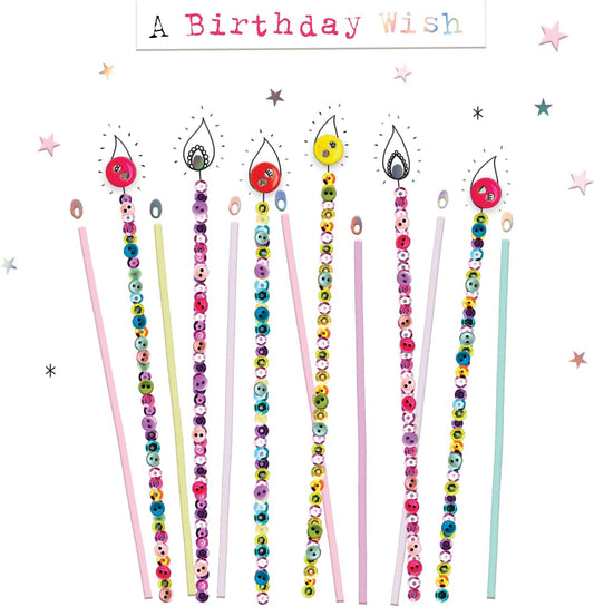 Candles Hand-Finished Buttons Embellished Birthday Card For Her