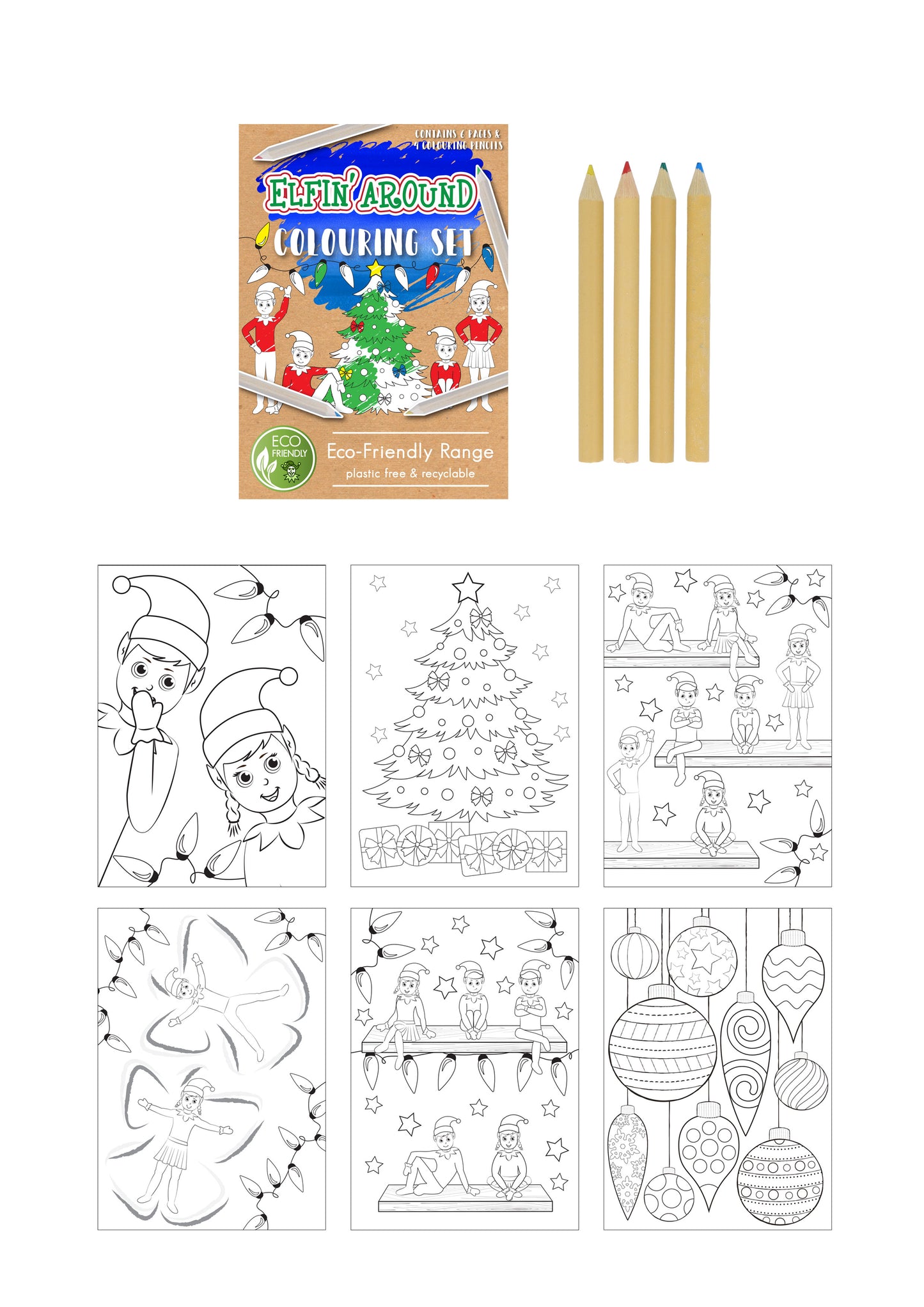 'Eco-Friendly' Mini Elfin Around Christmas Colouring Set (14cm x 10cm)