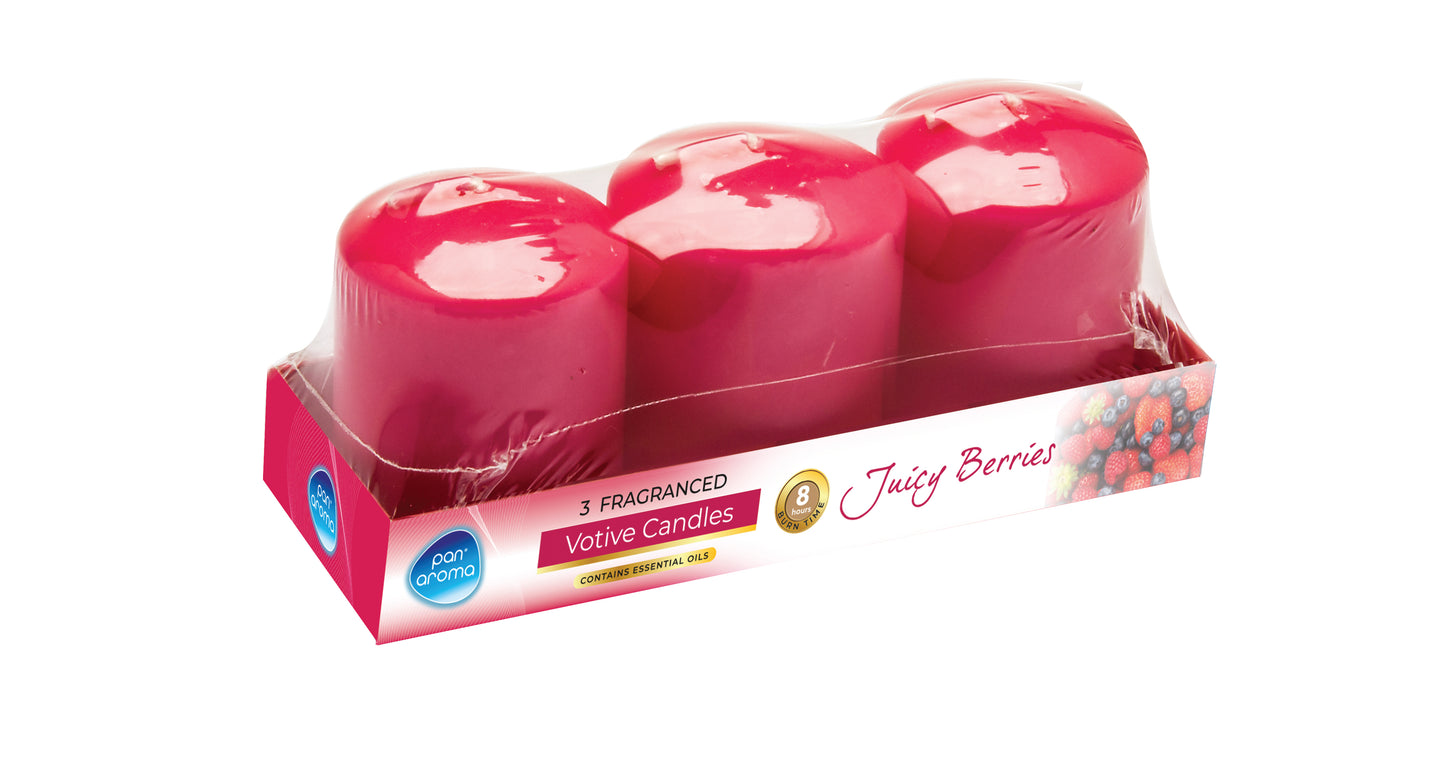 Set Of 3 Juicy Berries Fragrance Votive Candles