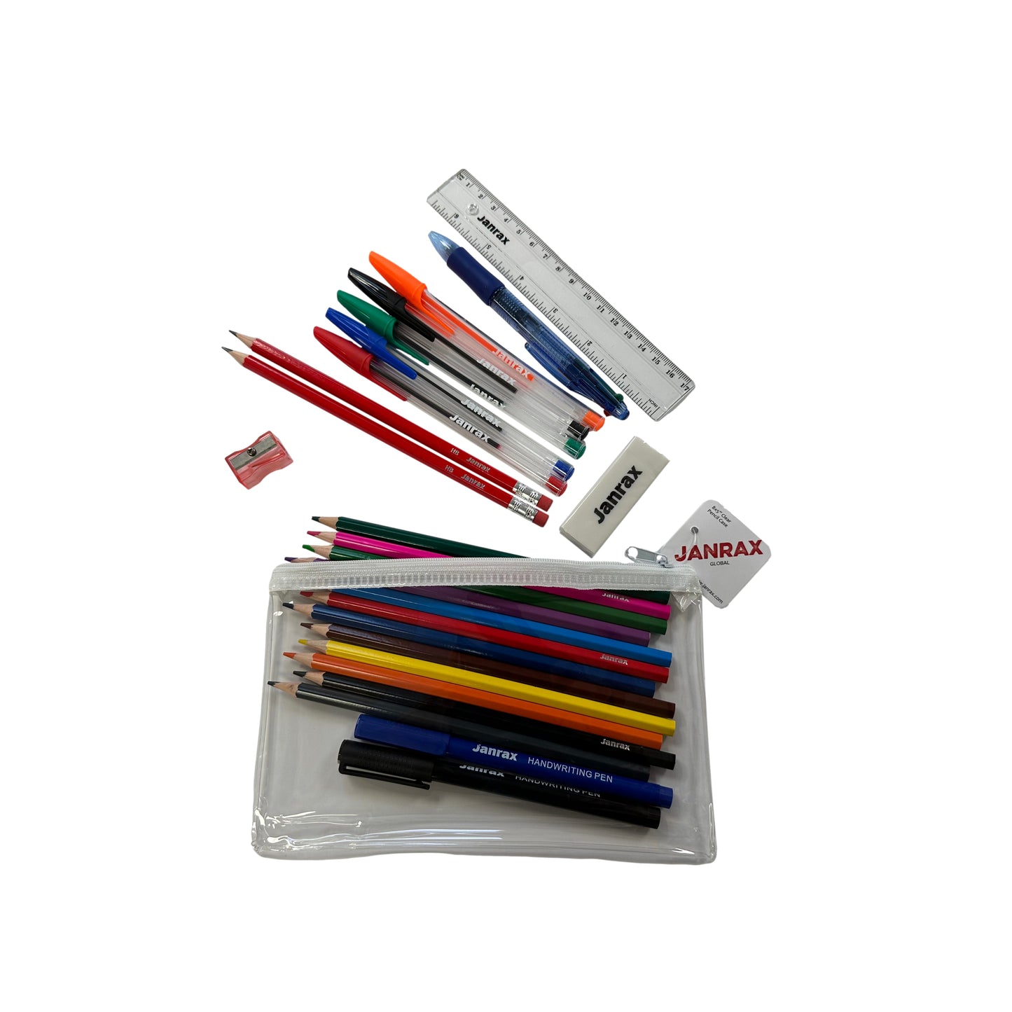 Stationery Filled White Zip 8x5" Pencil Case with Colouring Pencils