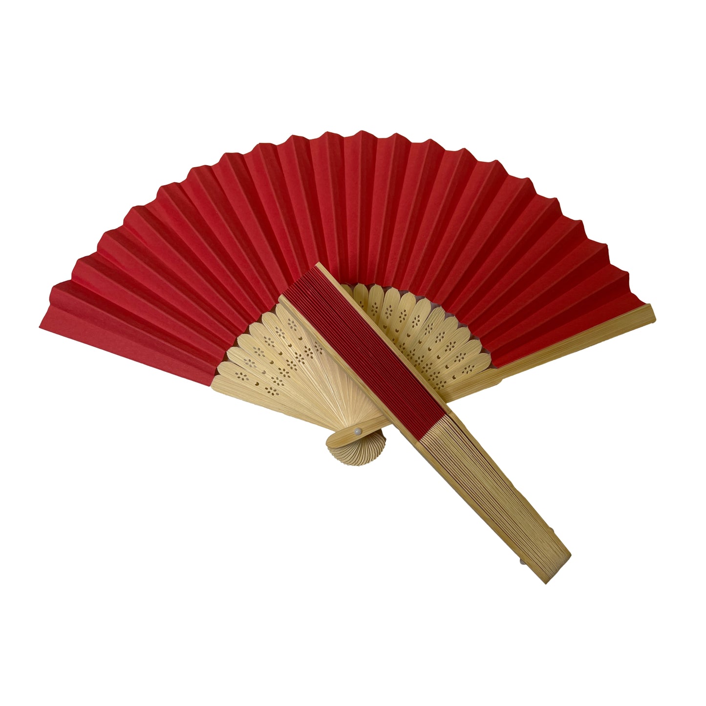 Pack of 50 Red Paper Foldable Hand Held Bamboo Wooden Fans by Parev