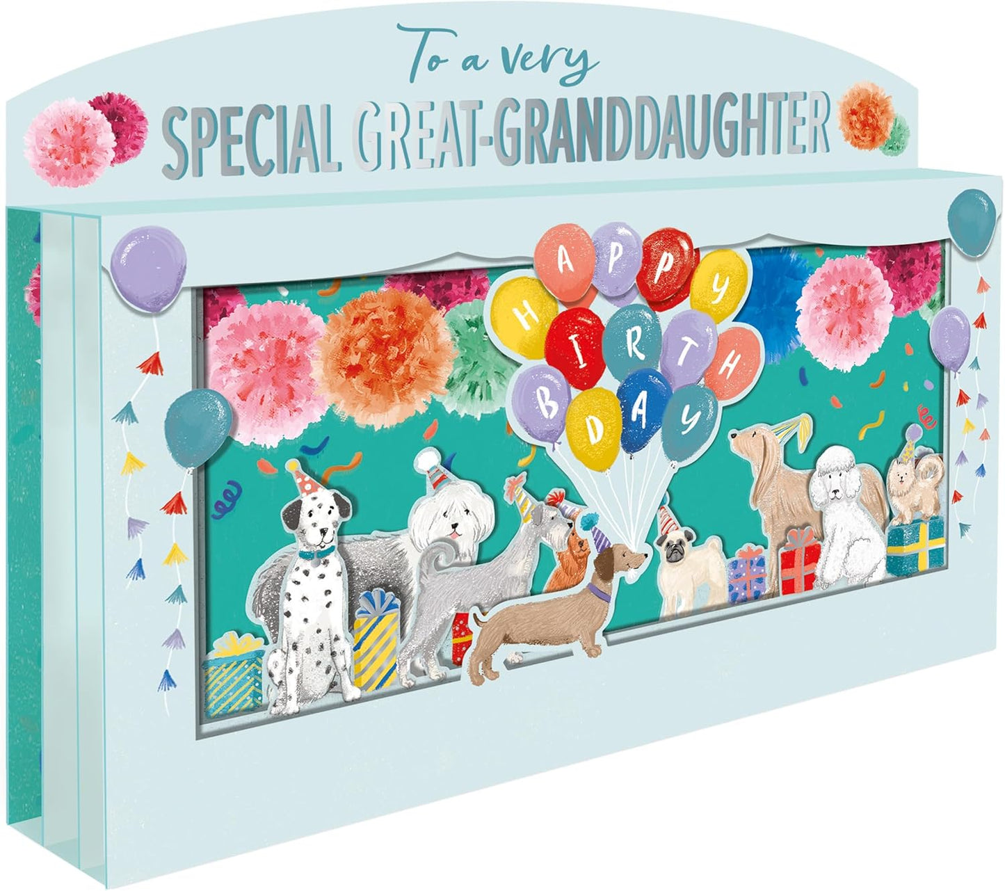 Spectacular 3D Party Dogs Great-Granddaughter Birthday Card