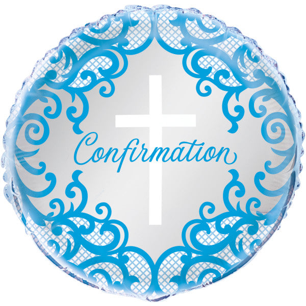 Fancy Blue Cross Confirmation Round Foil Balloon 18"