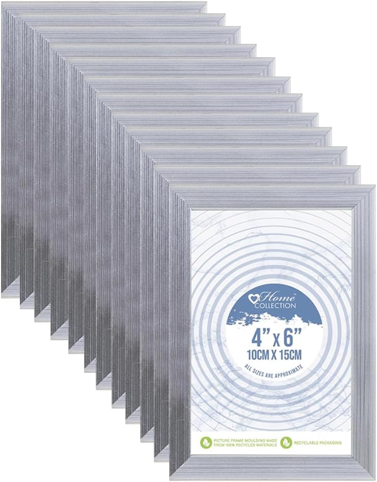 Pack of 12 Silver Ribbed Design Photo Frames 4 x 6"