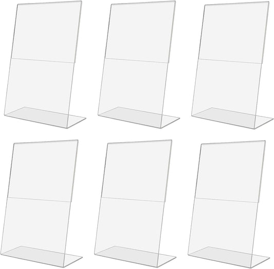 Pack of 6 A4 Vertical Design L-Shape Transparent Acrylic Label Sign Holder