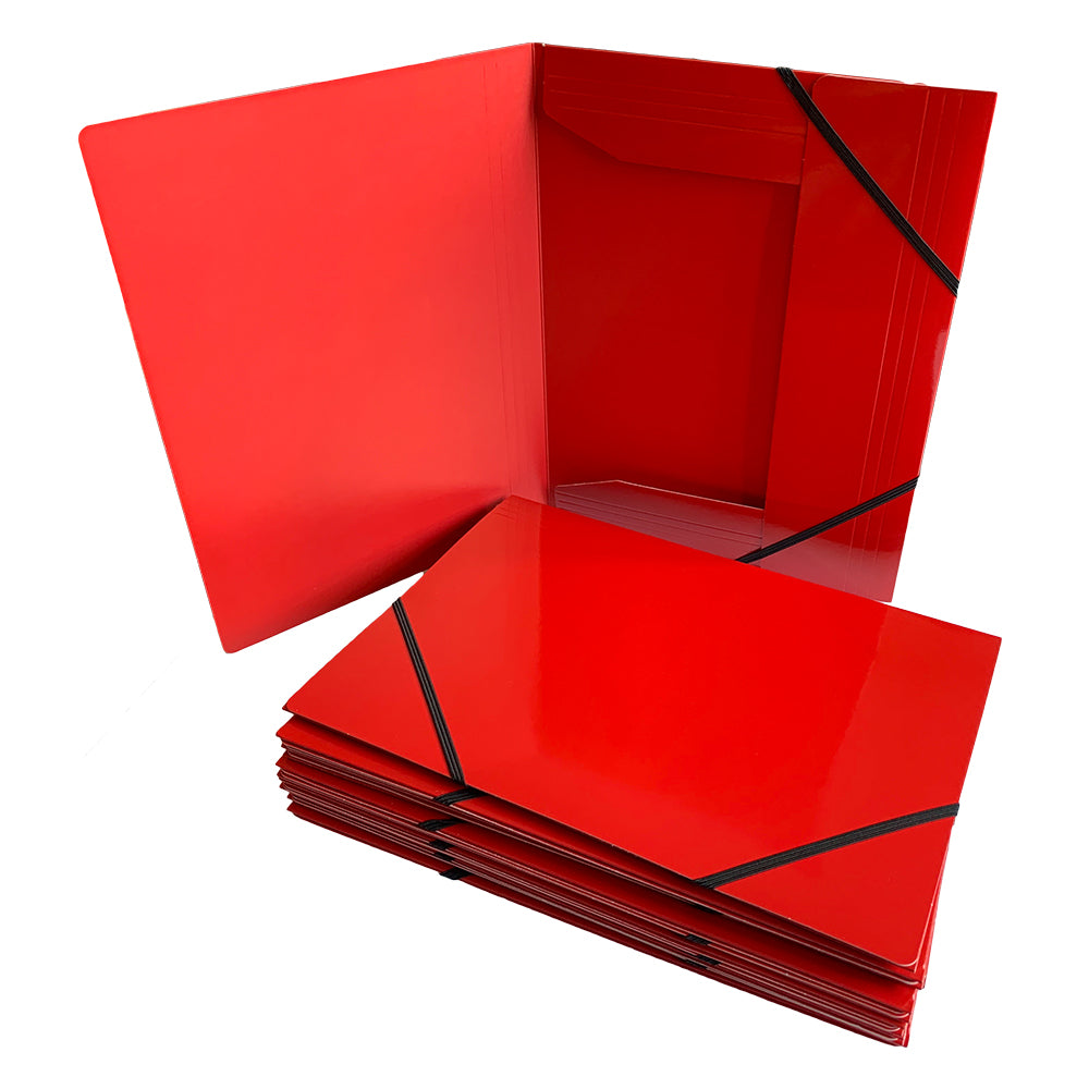 Janrax A4 Red Laminated Card 3 Flap Folder with Elastic Closure