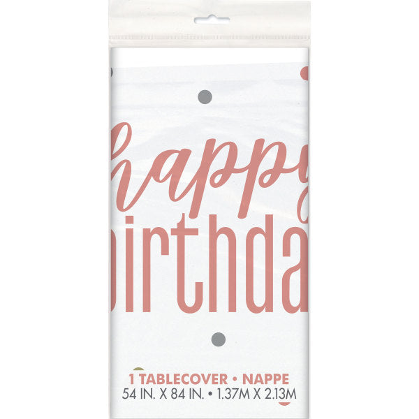 Glitz Rose Gold "Happy Birthday" Plastic Table Cover, 54"x84"