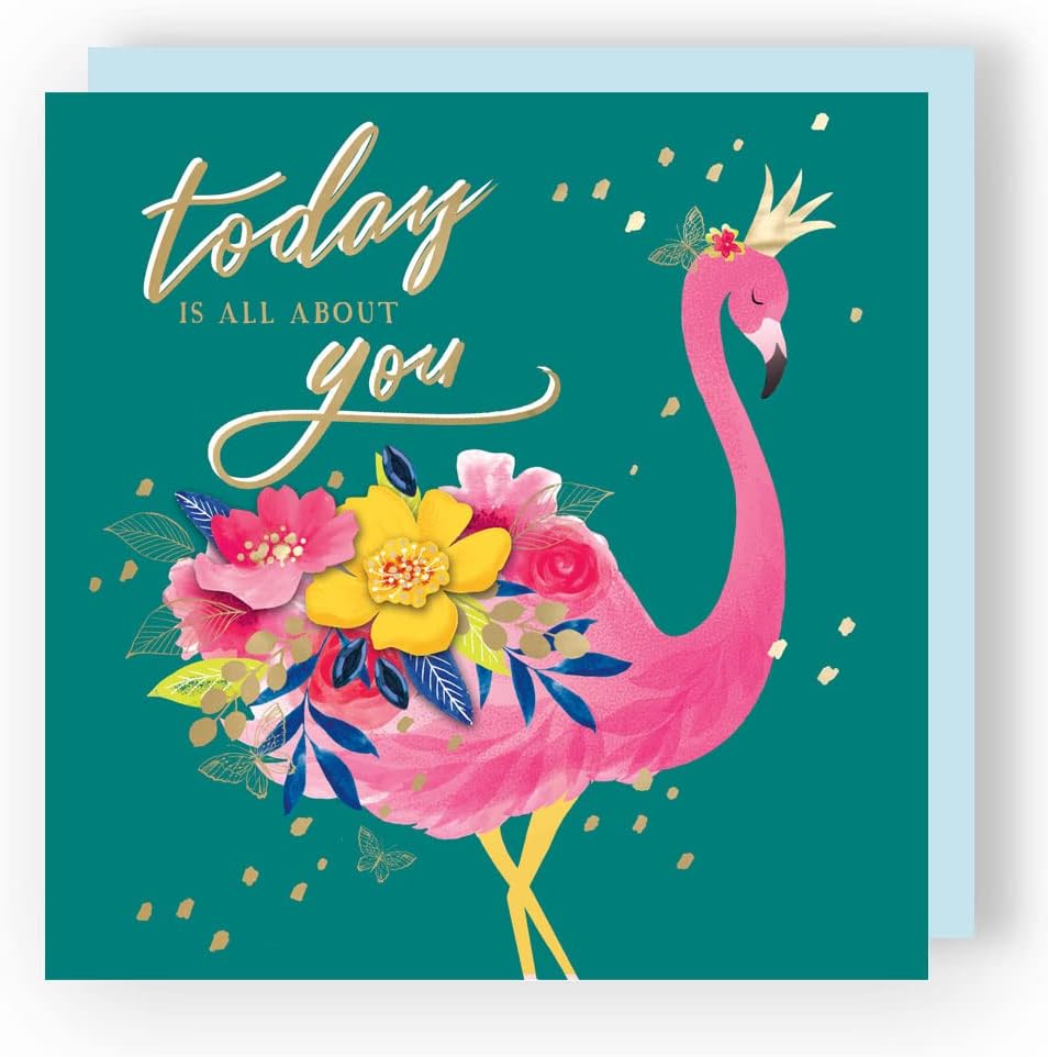 Flamingo With Floral Body Embellished Birthday Card