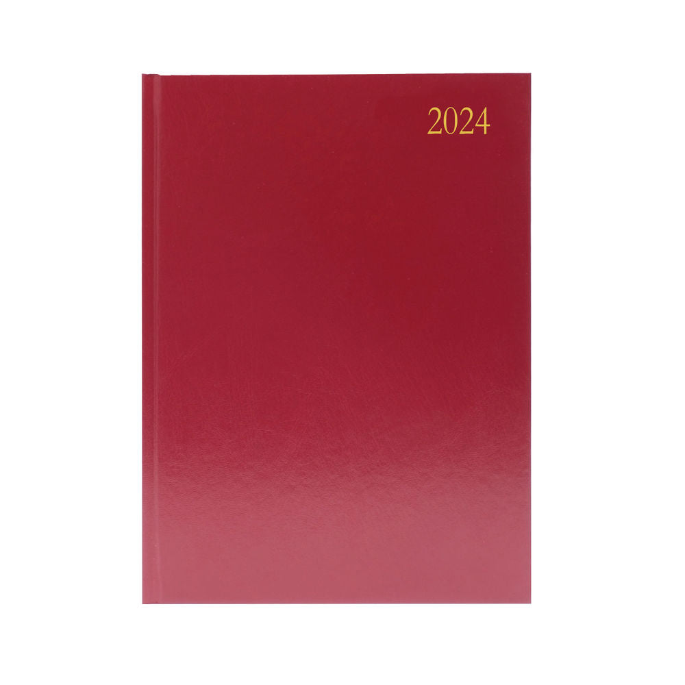 2024 A4 Week To View Burgundy Desk Diary