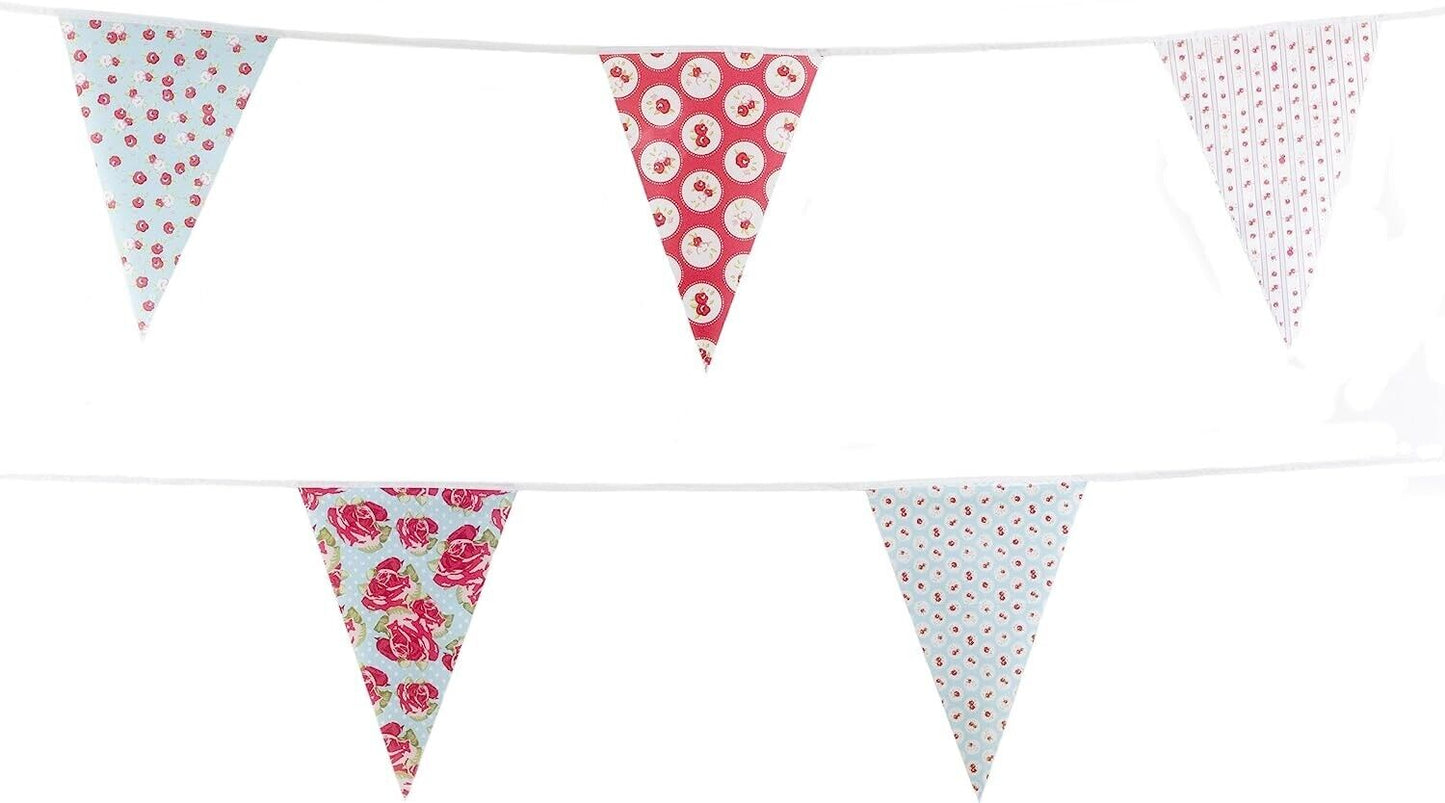 Red and Baby Blue Shabby Chic Vintage Print Bunting 10m with 20 Pennants