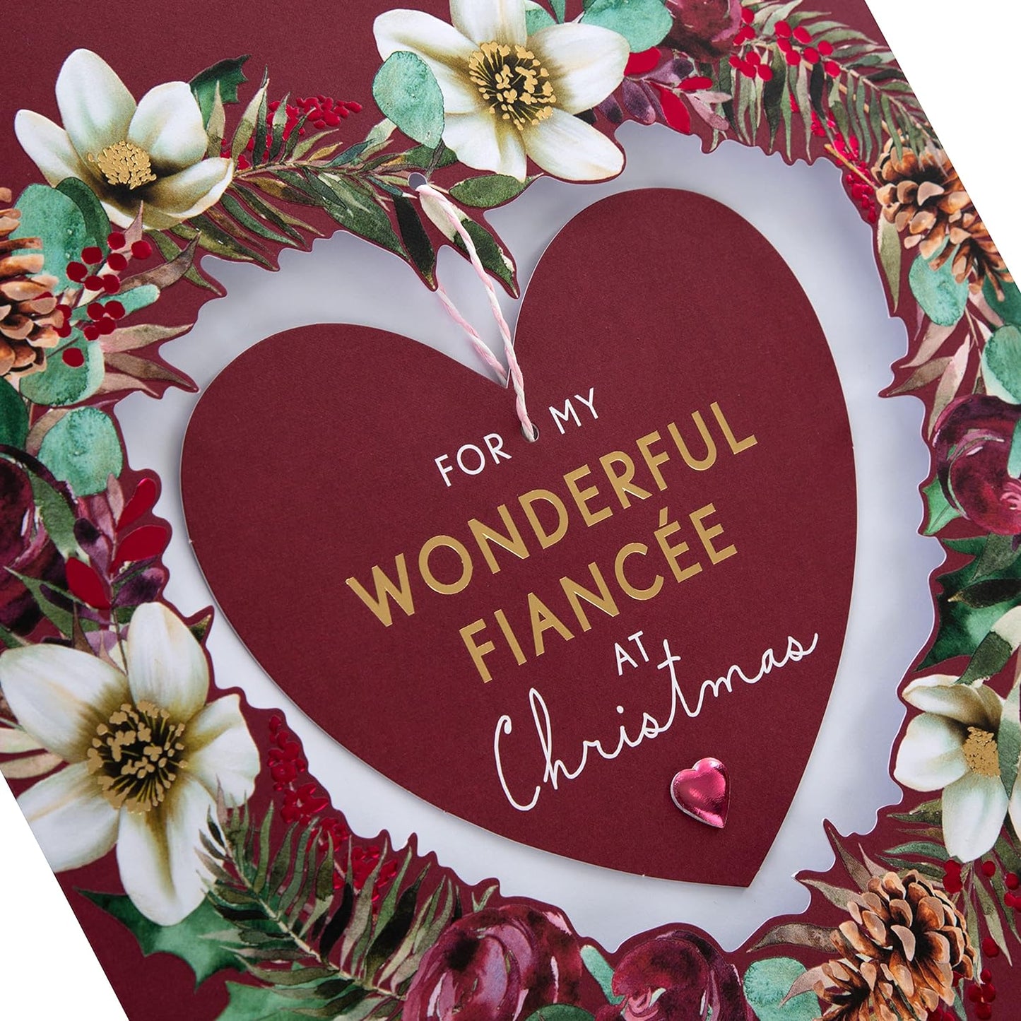 Traditional Heart and Wreath Design Boxed Christmas Card for Fiancée