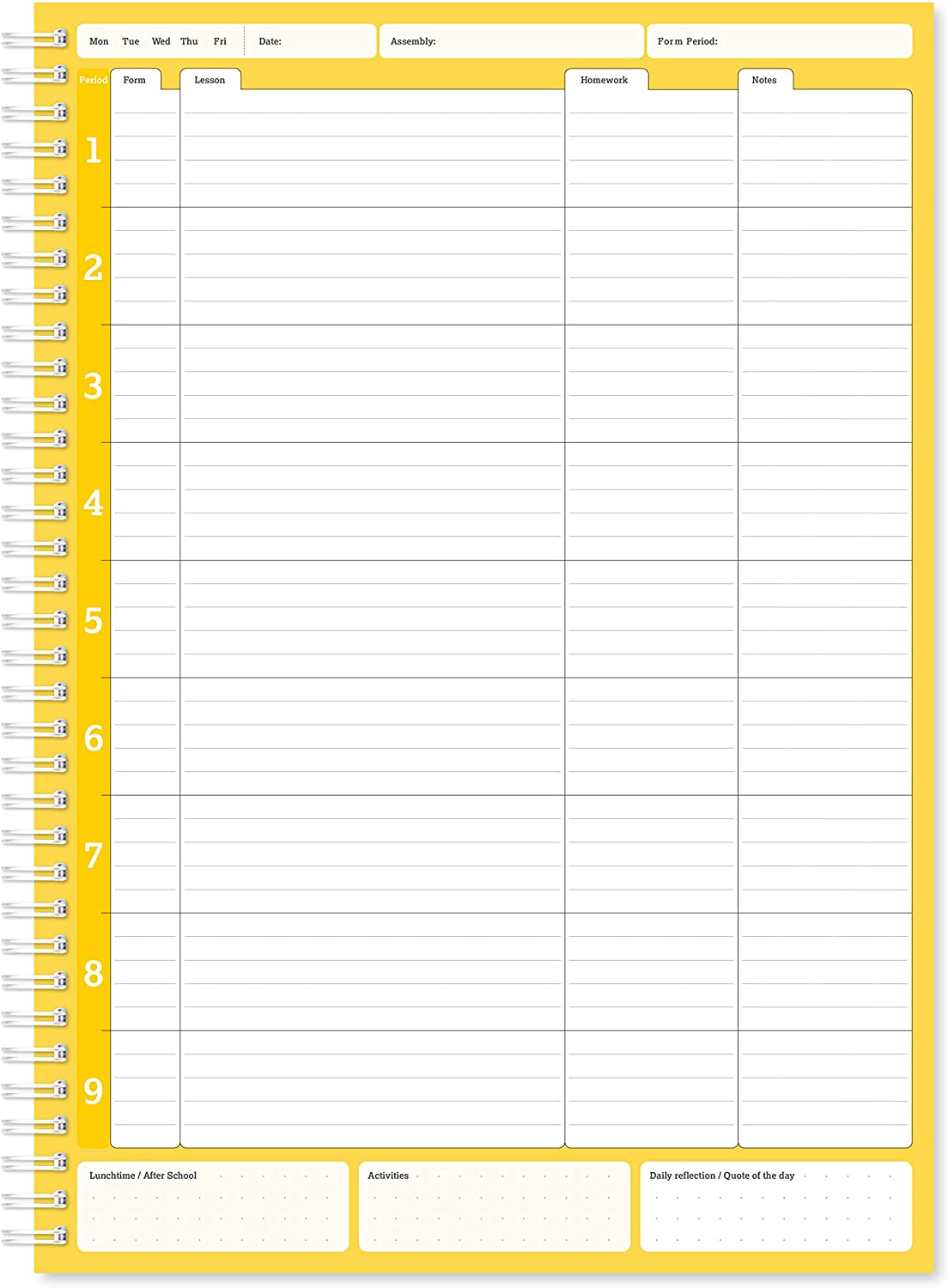 A4 Teacher's 9 Period Yellow 204 Days Academic Planner and Record