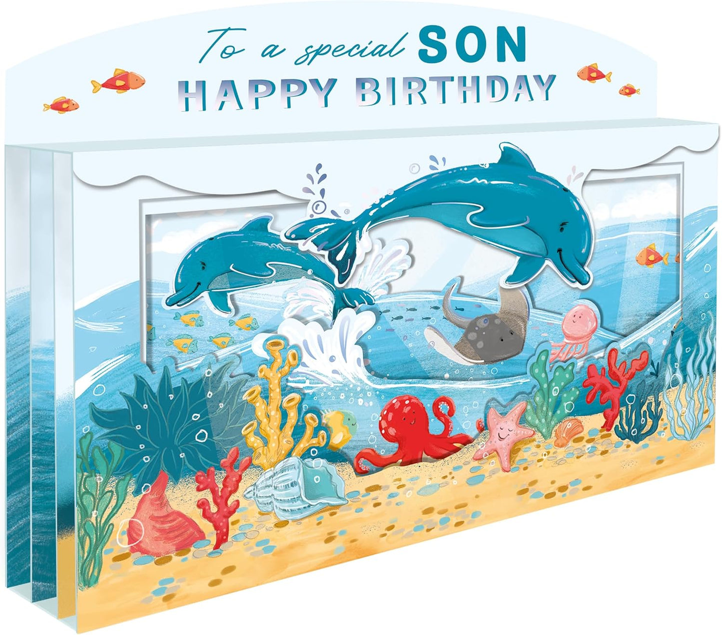 Spectacular 3D Dolphins Under The Sea Son Birthday Card