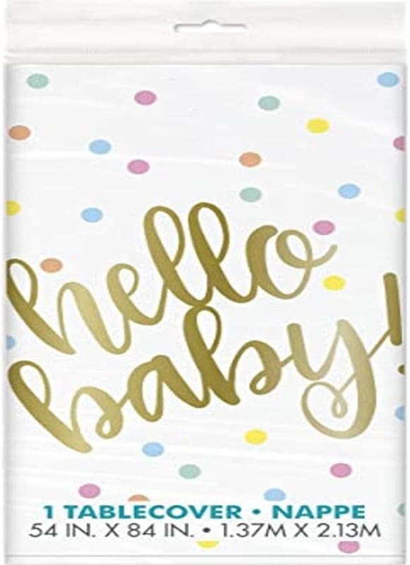 "Hello Baby" Gold Baby Shower Rectangular Plastic Table Cover, 54"x84"