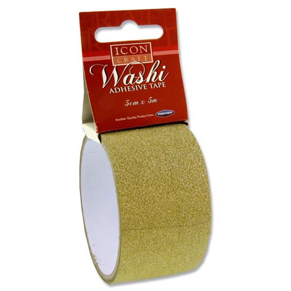 5m x 5cm Gold Glitter Washi Tape by Icon Craft