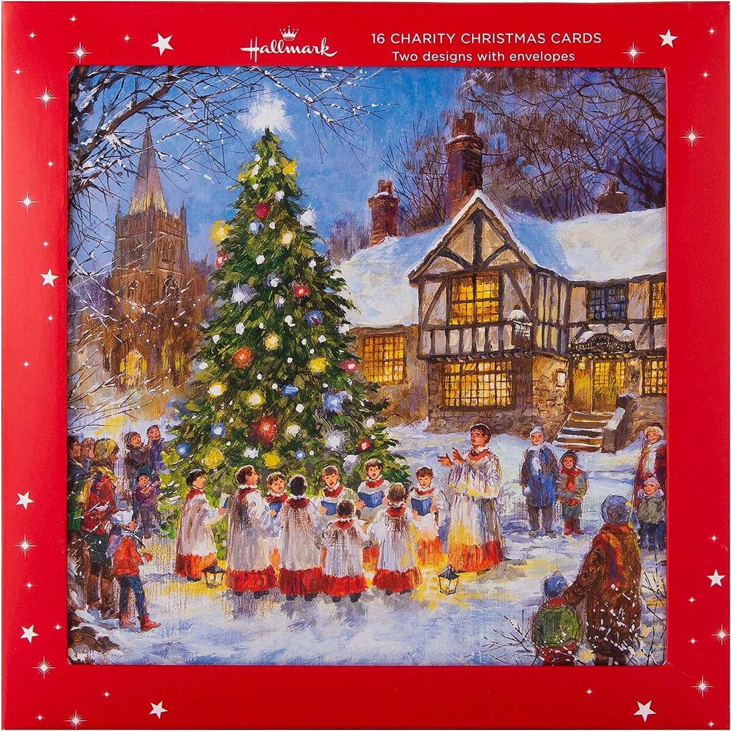 2 Festive Scene Designs Pack of 16  Charity Christmas Cards 