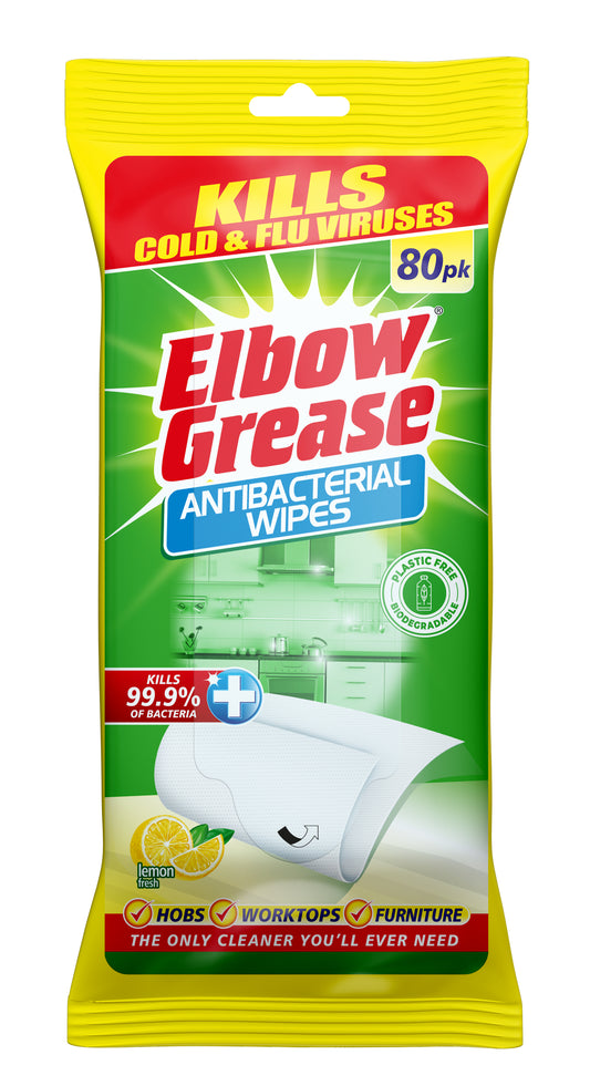 Pack of 80 Elbow Grease Antibacterial Lemon Surface Wipes