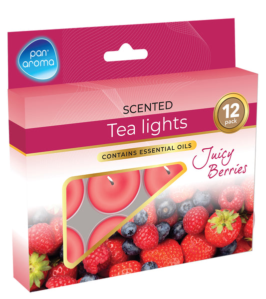 Pack of 12 Juicy Berries Scented Colour Tea-Lights