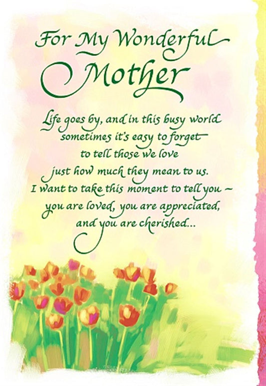 For Wonderful Mother Heartfelt Sentimental Verses Keepsake Greeting Card