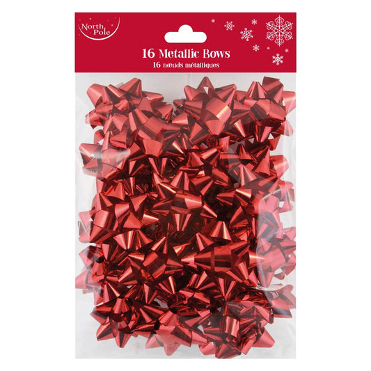 Pack of 16 Red Metallic Christmas Bows