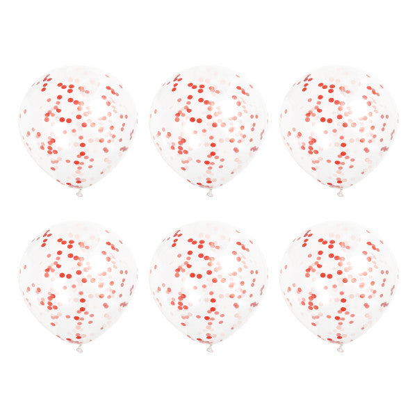 Pack of 6 Clear Latex Balloons with Ruby Red Confetti 12"