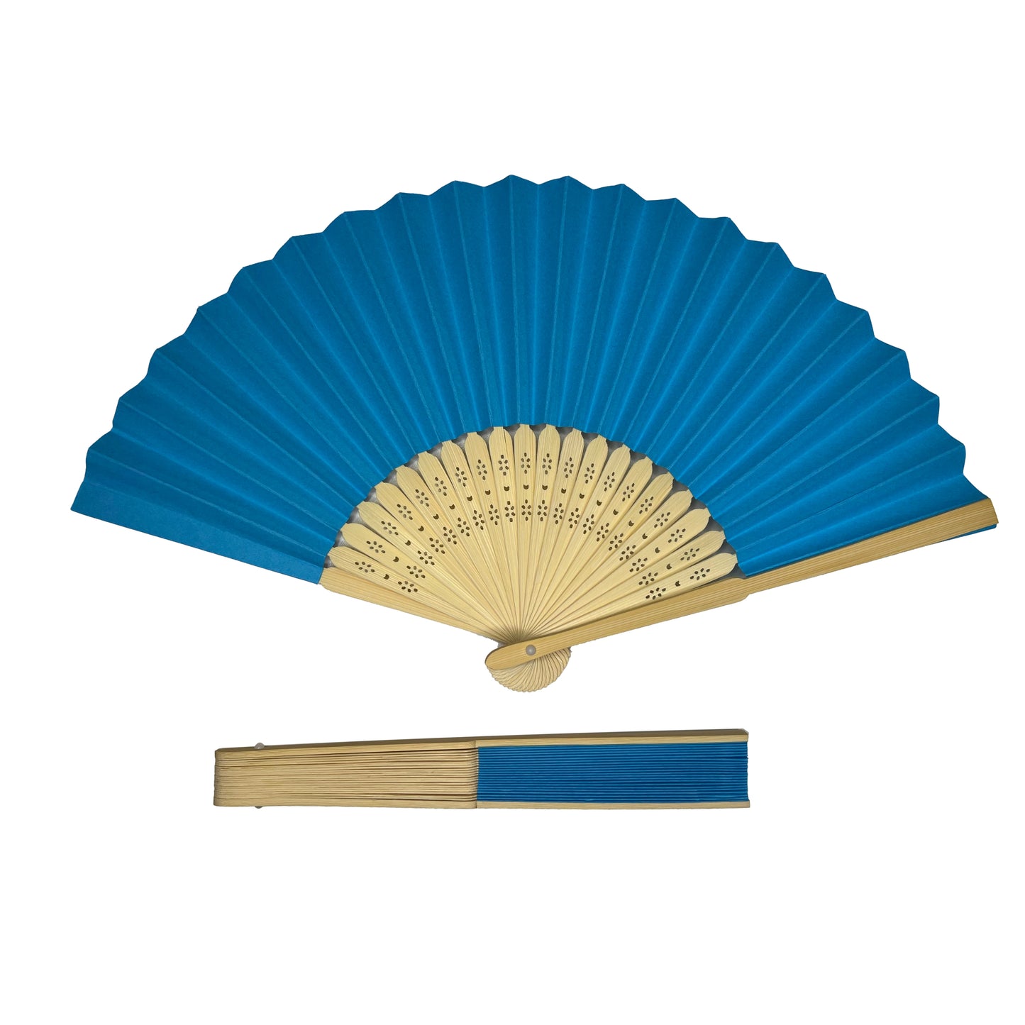 Pack of 50 Blue Paper Foldable Hand Held Bamboo Wooden Fans by Parev