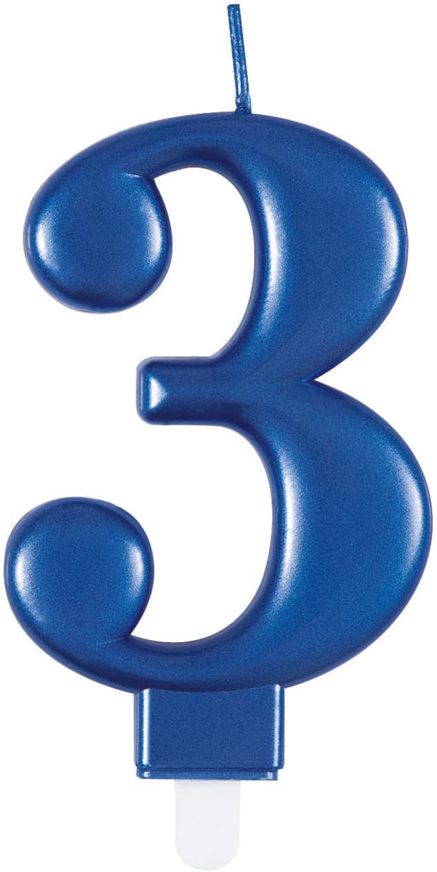 Metallic Blue Number 3 Birthday Candle